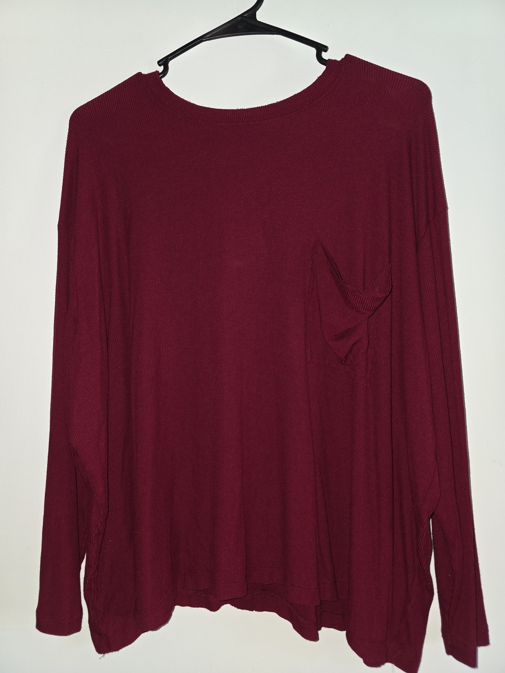 Zenana Outfitters Long Sleeve Pocket Top in Cabernet